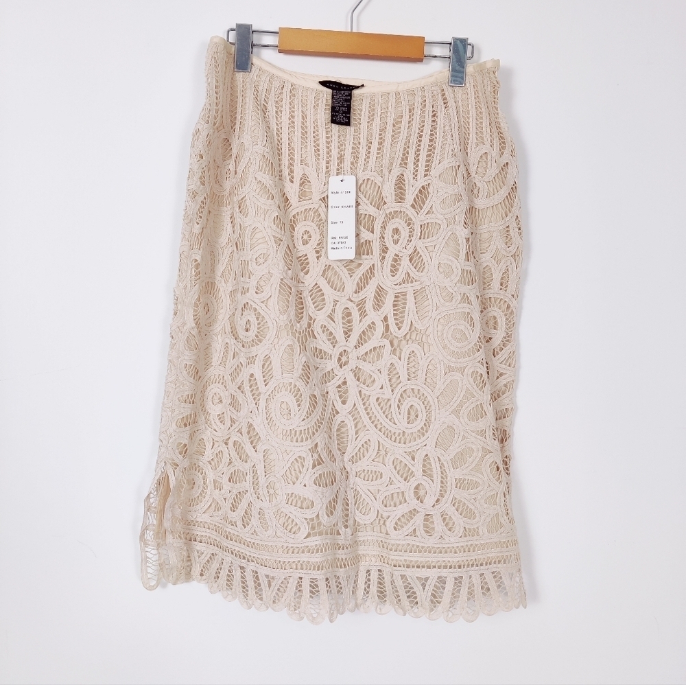 Anne Carson Women's Midi Crochet Skirt in Cream Size 10 NEW 100% Cotton Bohemian